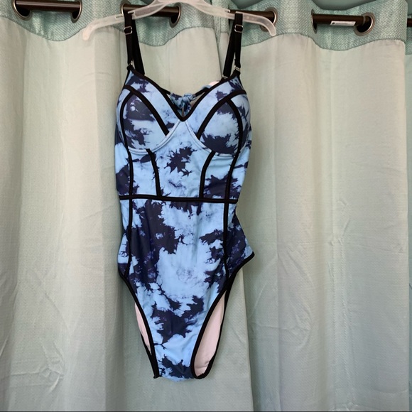Used Shein Plus Size one piece Blue tie dye bathing suit size xxl - Picture 1 of 6